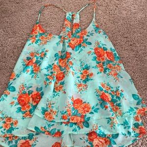 Floral Tank Top with Button Clasp